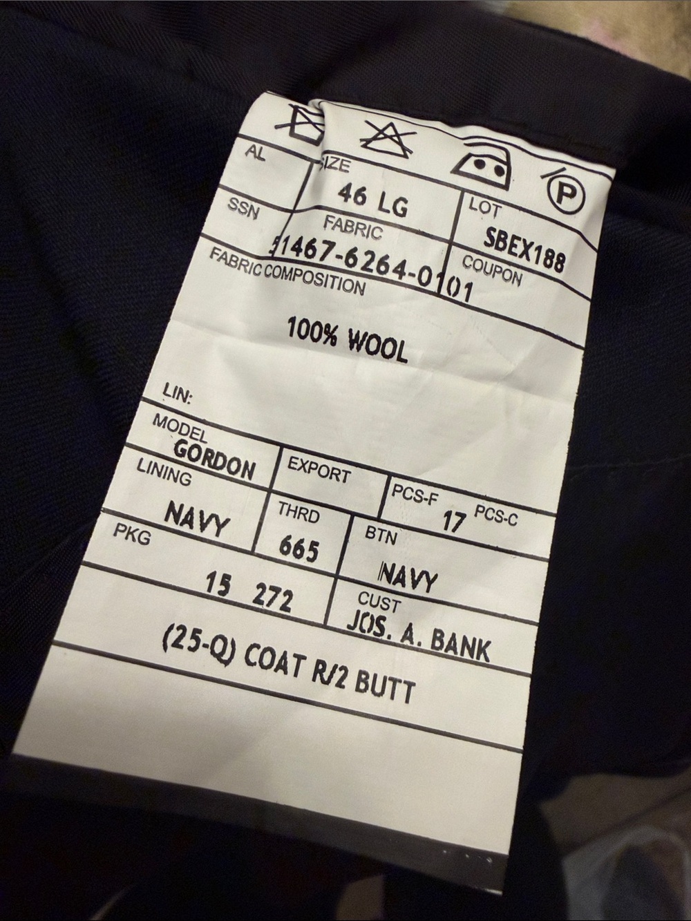 Jos. A. Bank Men's Dark Navy Two-Button Sport Coat - Picture 3 of 3
